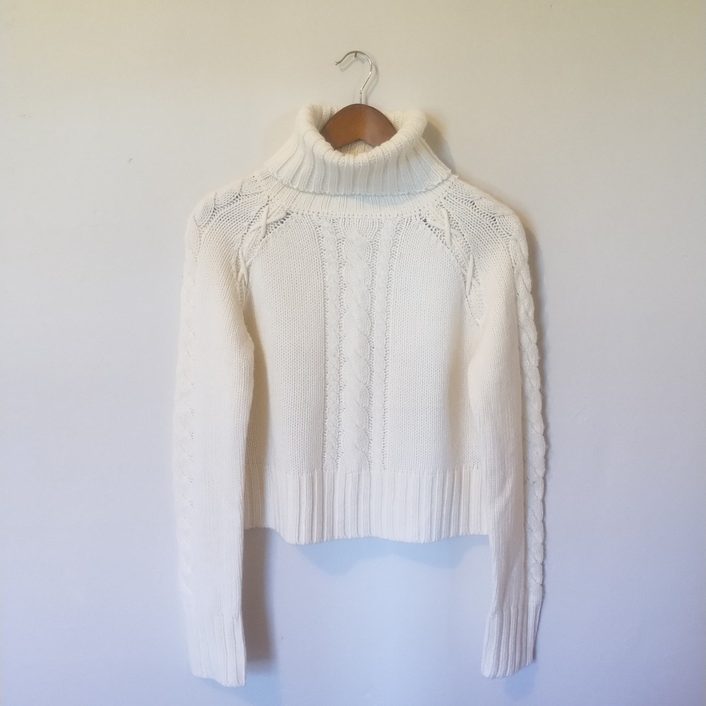 Allison‎ Brittney Cable Knit Turtleneck Women's Large Cream Preppy Ski